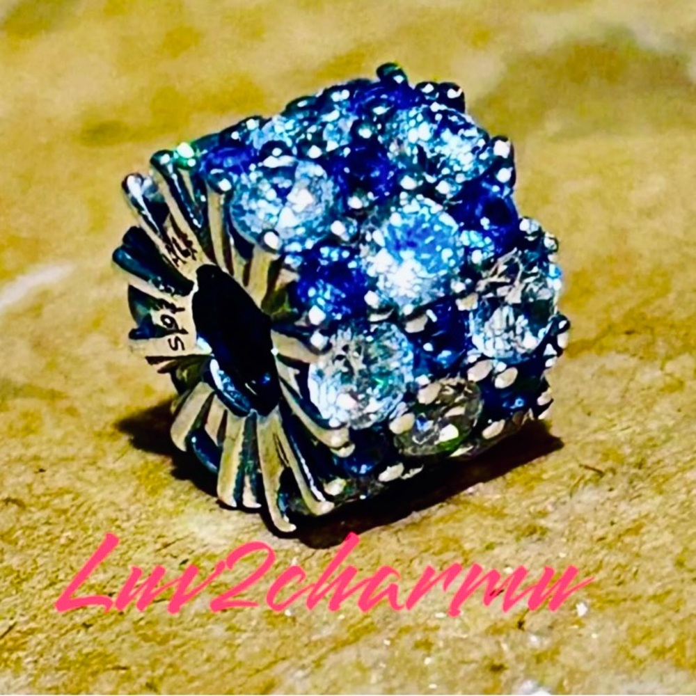 Authentic PANDORA Sterling Silver Blue & Clear CZ Sparkle Charm 798487C02